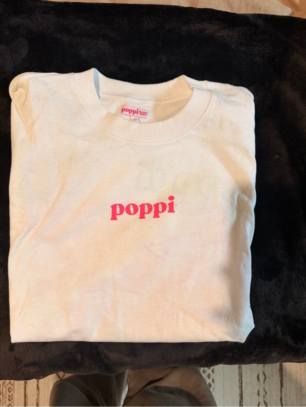 Poppi White Tee with Pink Logo